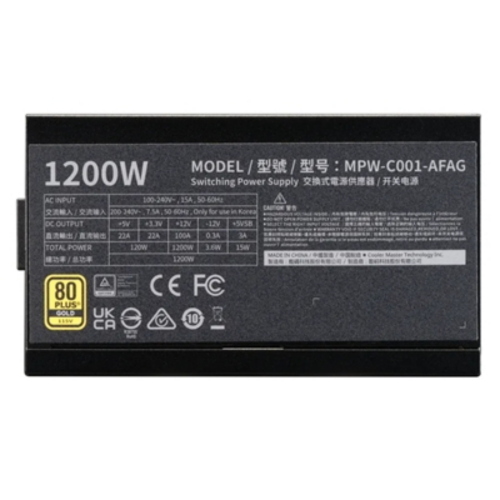 ALIMENTATORE ATX 1200W Cooler Master Elite GOLD 1200FM MPW-C001-AFAG-BEU 1200Watt 80+ Active PFC Fan135mm MODULARE