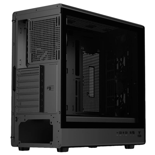 ITEK Case WOODY W2B - Gaming Tower- ATX- 4x14cm Black fan- 2xUSB3- Type-C- Wood Front- Darker Temp Glass Side Panel