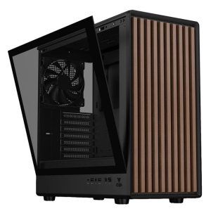 ITEK Case WOODY W2B - Gaming Tower- ATX- 4x14cm Black fan- 2xUSB3- Type-C- Wood Front- Darker Temp Glass Side Panel