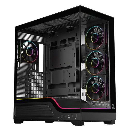 ITEK Case SHOWBUI WAVE 82B - Gaming Tower- ATX- 4x12cm ARGB fan- 2xUSB3- Type-C- Darker Temp Glass Side & Front Panel