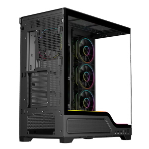 ITEK Case SHOWBUI WAVE 82B - Gaming Tower- ATX- 4x12cm ARGB fan- 2xUSB3- Type-C- Darker Temp Glass Side & Front Panel