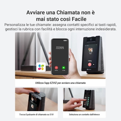 EZVIZ S10 TELECAMERA 2K+ Videocamera intelligente per videochiamate 2K+, schermo touch da 4 pollici, permette di tenere d'occhio i vostri cari con un'ampia copertura e immagini nitide, bluetooth.