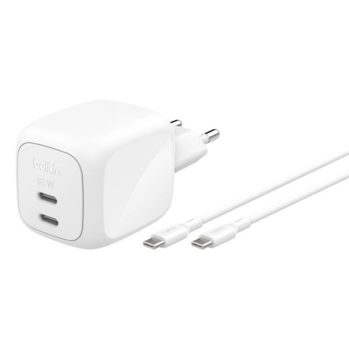 Belkin BoostCharge Caricabatteria da parete DUAL USB-C da 67 W - BIANCO