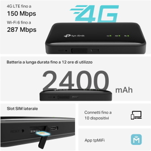 TP-Link M7005 Saponetta WiFi con Sim 4G WiFi 6 AX300 Batteria 2400mAh 