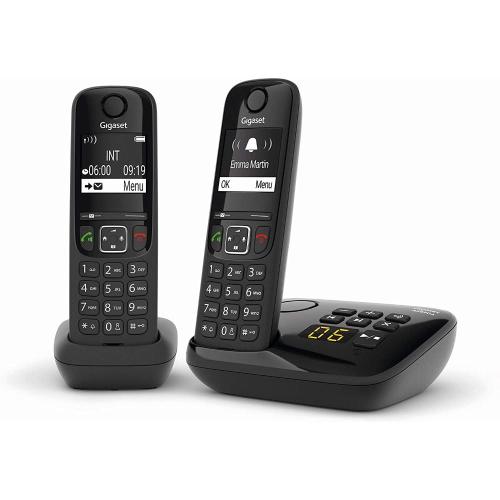 Gigaset AS690A Duo Telefono Cordless, 2 Portatili + Segreteria, Vivavoce Alta Qualità, Tastiera Illuminata ed Ampio Display, Lista Chiamate Fatte