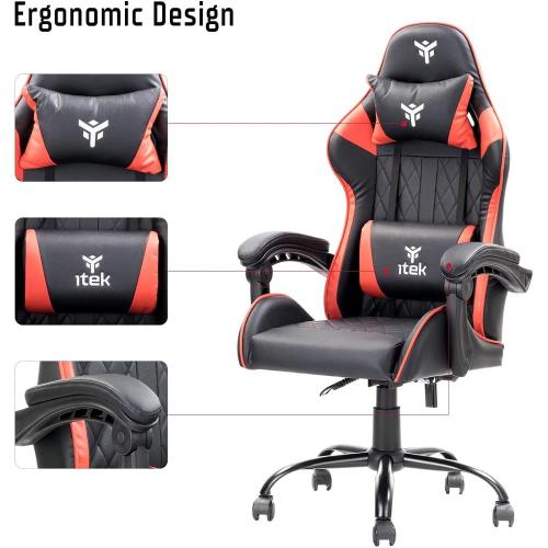 itek Gaming Chair RHOMBUS PF10 - PVC, Doppio Cuscino, Schienale Reclinabile, Nero Rosso