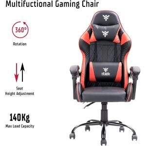 itek Gaming Chair RHOMBUS PF10 - PVC, Doppio Cuscino, Schienale Reclinabile, Nero Rosso