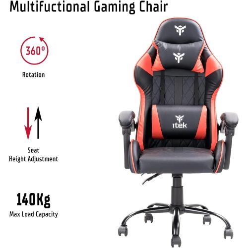 itek Gaming Chair RHOMBUS PF10 - PVC, Doppio Cuscino, Schienale Reclinabile, Nero Rosso