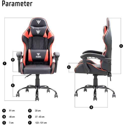 itek Gaming Chair RHOMBUS PF10 - PVC, Doppio Cuscino, Schienale Reclinabile, Nero Rosso
