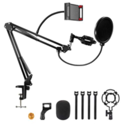 ITEK Supporto Regolabile da tavolo per Microfono e Smartphone con Filtro Antipop, Ragno, Clips