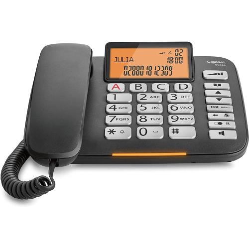Gigaset DL580 Telefono Fisso, Ampio Display, Grandi Tasti Ergonomici, Visualizzazione Chiamata Tramite LED, Nero [IT]