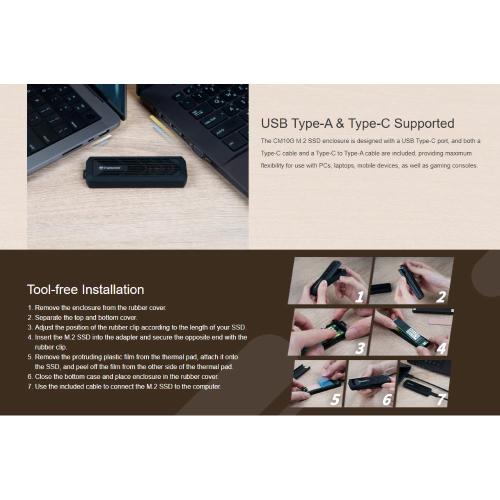 Box Esterno per M.2 Transcend USB 3.1 compatibile con PCIe (NVMe) e SATA (M.2) (TS-CM10G)