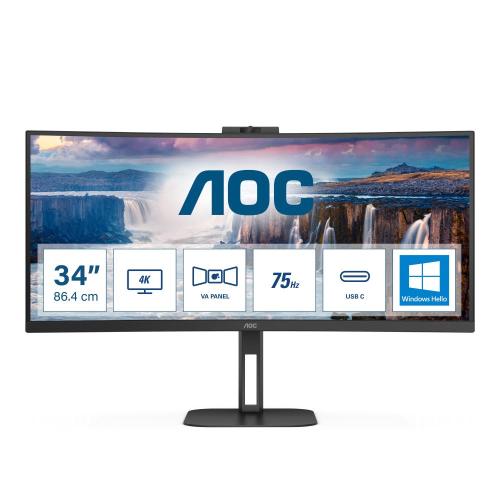MONITOR AOC LCD CURVED VA LED 34 WIDE CU34V5CW/BK 1ms MM QHD 3000:1 REG.ALT. BLACK 2xHDMI DP USB-C 4xUSB WEBCAM Vesa 