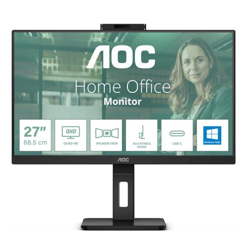 MONITOR AOC LCD IPS LED 27 WIDE FRAMELESS Q27P3CW 4ms MM QHD 1000:1 BLACK REG.ALT. Pivot HDMI DP USB-C 4xUSB WEBCAM 