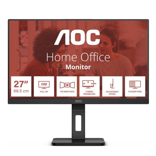 MONITOR AOC LCD IPS LED 27 WIDE FRAMELESS 27E3QAF 4ms MM FHD 1000:1 BLACK REG.ALT. Pivot VGA HDMI DP HUB USB Vesa