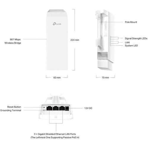 Wireless N Access Point In/Outdoor AC867 TP-LINK EAP211-Bridge KIT 2ant.int.-Bridge wire.Mesh-MU-MIMO (adatt.NO incl.)