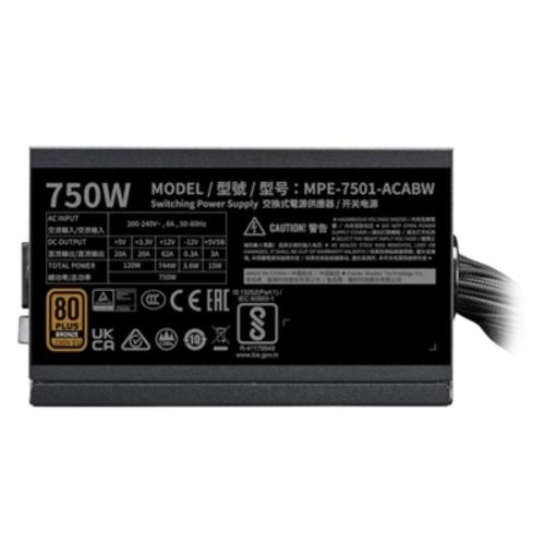 ALIMENTATORE ATX 750W CoolerMaster MWE750 V3 BRONZE MPE-7501-ACABW-3BEU 750Watt Fan120mm NON MODULARE