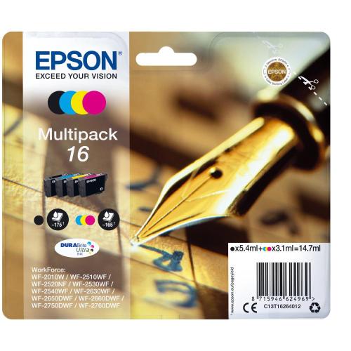 MULTIPACK EPSON 16 PENNA E CRUCIVERBA C13T6264012 4 col. Bk/Y/C/M per WF-2010,2510,2520, 2530,2540,2630 2650/2660/2750/279