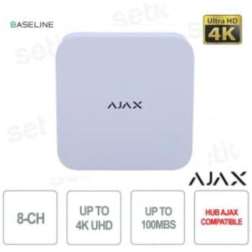 AJAX NVR 8 canali 4K UHD IP supporta Telecamere ONVIF® fino al 4K, Disco HDD 3.5 o 2.5 (non Incluso sino) BIANCO - Serie Baseline - 70936.122.WH