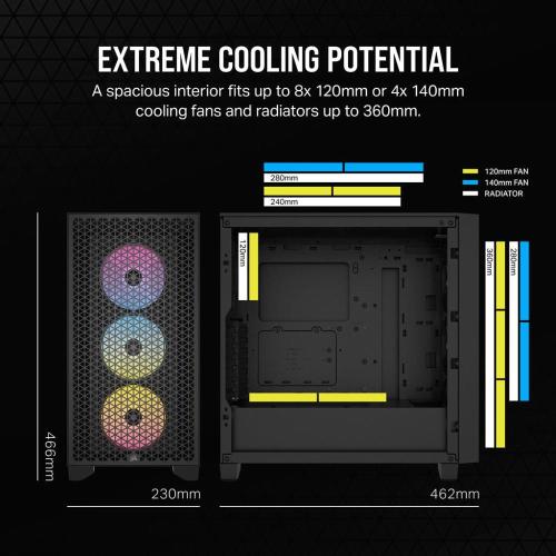 Corsair case Custom 3000D RGB AF, black, with x3 AR120 RGB fans - CC-9900019-WW