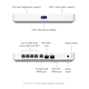 Ubiquiti UCG-Fiber-EU UniFi Gateway 10G Cloud con switch 2,5 GbE a 4 porte , storage NVR selezionabile e supporto completo per le applicazioni UniFi