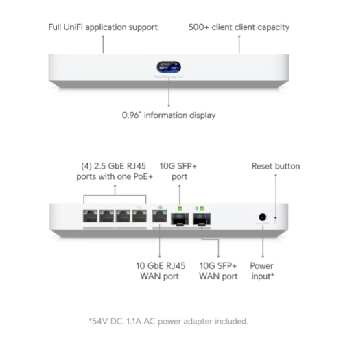 Ubiquiti UCG-Fiber-EU UniFi Gateway 10G Cloud con switch 2,5 GbE a 4 porte , storage NVR selezionabile e supporto completo per le applicazioni UniFi