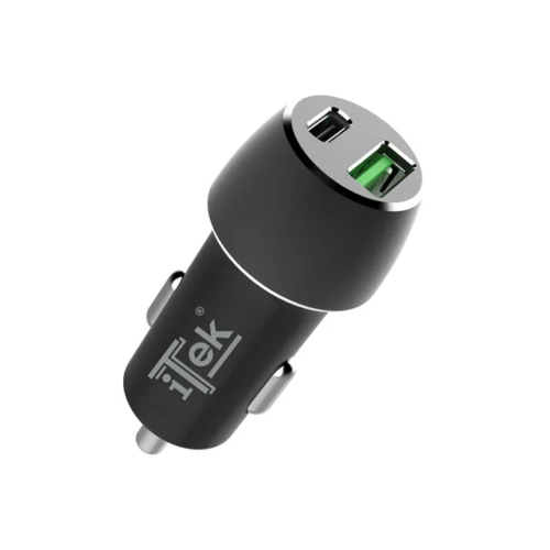 ITEK Caricabatteria per auto da 42W, 6A(2x3A) con 2 porte: PD+QC3.0, Smart IC
