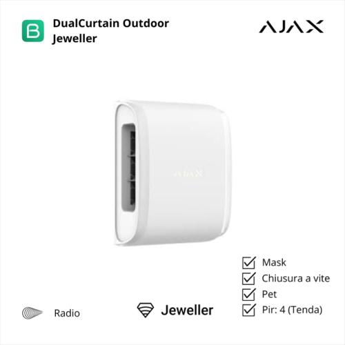 Ajax DualCurtain Outdoor (8EU) ASP Bianco - Rilevatore di movimento a Doppia Tenda 15m+15m, da esterno (Serie Baseline - 39055)