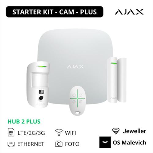 Ajax KIT allarme wireless 4G - StarterKit (Hub 2 Plus + MotionCam + DoorProtect + SpaceControl) LAN/WIFI/Dual-SIM - BIANCO - (Serie Baseline - 38174)