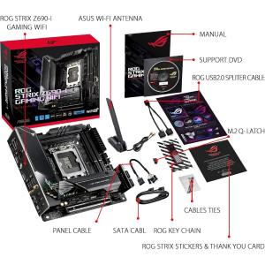 ASUS ROG Strix Z690-I Gaming WiFi Scheda Madre Gaming, Mini-ITX, Intel Z690, LGA1700, DDR5, PCI 5.0, WiFi 6E(802.11ax), Intel 2.5 Gb LAN, ROG SupremeFX 7.1, 2xM.2, 4xSATA 6GB/s, Aura Sync RGB, Nero