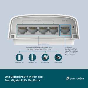 TP-LINK Omada Switch Smart 5 Porte Gigabit con 1 Porta PoE++ In e 4 Porte PoE+ Out