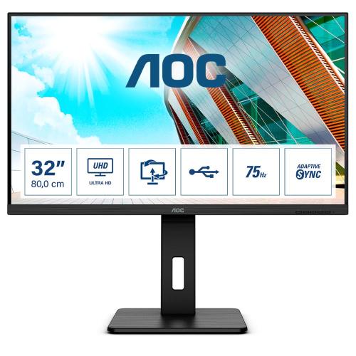 MONITOR AOC LCD VA LED 31.50 WIDE U32P2 4ms MM QHD 3000:1 BLACK 2xHDMI DP REG.ALTEZZA Vesa 