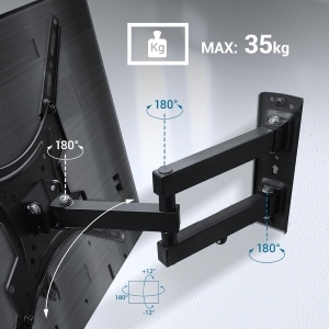 Staffa / Supporto a muro per Monitor e TV LED/LCD - max 30Kg - Allungabile Nero - VESA: 75X75/400X400