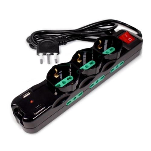 MULTIPRESA 9P TECNOWARE FMP9IIGUSB ITA 16A - (3SCHUKO/ITA - BIPASSO) + 6ITA 10/16A + 1XUSB +1XUSBTYPEC +INTERRUTTORE NERA (BULK)
