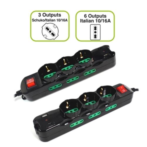 MULTIPRESA 9P TECNOWARE FMP9IIGUSB ITA 16A - (3SCHUKO/ITA - BIPASSO) + 6ITA 10/16A + 1XUSB +1XUSBTYPEC +INTERRUTTORE NERA (BULK)