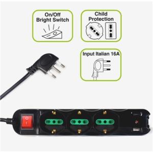 MULTIPRESA 9P TECNOWARE FMP9IIGUSB ITA 16A - (3SCHUKO/ITA - BIPASSO) + 6ITA 10/16A + 1XUSB +1XUSBTYPEC +INTERRUTTORE NERA (BULK)