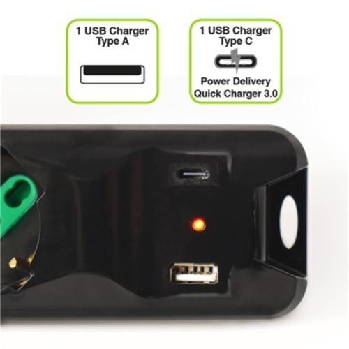 MULTIPRESA 9P TECNOWARE FMP9IIGUSB ITA 16A - (3SCHUKO/ITA - BIPASSO) + 6ITA 10/16A + 1XUSB +1XUSBTYPEC +INTERRUTTORE NERA (BULK)