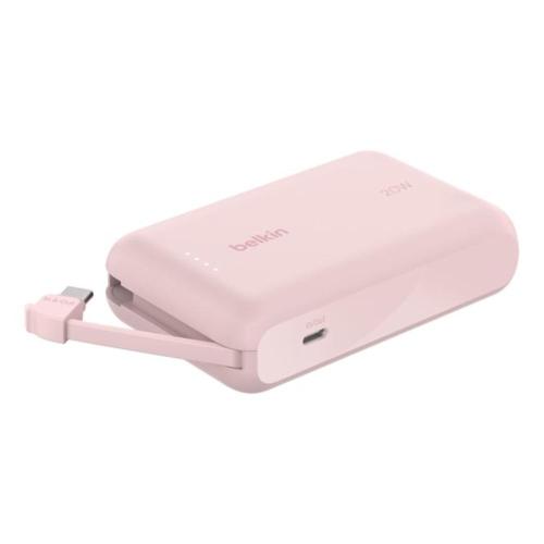 Belkin Power Bank 10k pd20w integrated usb-c cable power bank, pink