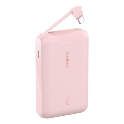 Belkin Power Bank 10k pd20w integrated usb-c cable power bank, pink