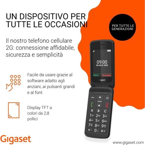 GIGASET GL595 BLACK EASY PHONE CLAMSHELL 2.8"