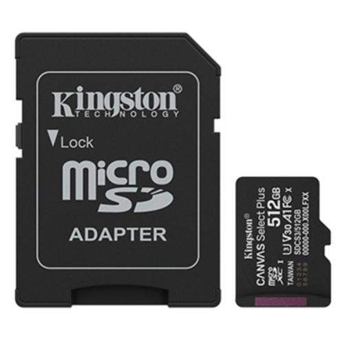 MICRO SECURE DIGITAL 512GB SDCS3/512GB Class10 UHS-I, U3, V30, A1 150MB/s + adattatore Canvas Select Plus Gen3 KINGSTON