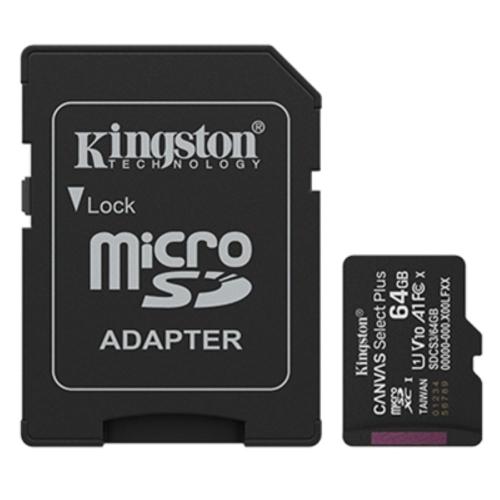MICRO SECURE DIGITAL 64GB SDCS3/64GB Class10 UHS-I, U1, V10, A1 100MB/s + adattatore Canvas Select Plus Gen3 KINGSTON
