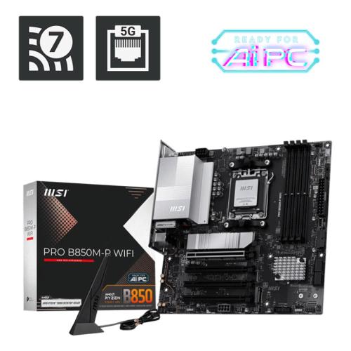 MB MSI PRO B850M-P WIFI AM5 4xDDR5-8200o.c. 1xHDMI 1xDP 1xPCIe5.0x16 3xM.2 4xSata3 USB WIFI LAN BT mATX