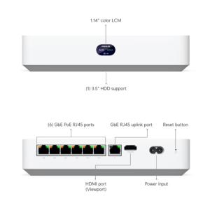 Ubiquiti UniFi compatto NVR supporta HDD 3.5" HDD, 6 GbLan PoE switch, integraHDMI View Port, capacità per (6) 4K camera or (15) Full HD cameras. 