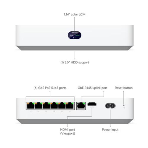 Ubiquiti UniFi compatto NVR supporta HDD 3.5" HDD, 6 GbLan PoE switch, integraHDMI View Port, capacità per (6) 4K camera or (15) Full HD cameras. 