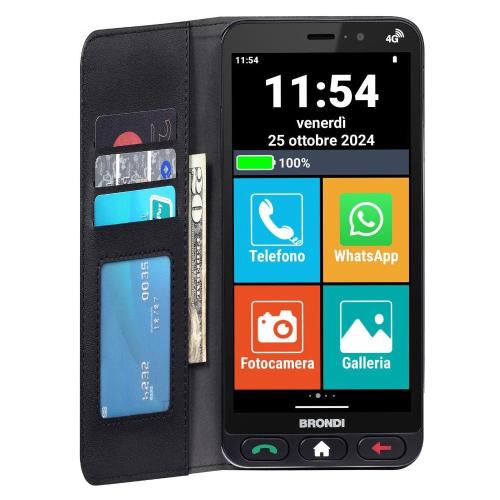 BRONDI AMICO VERO 4G+ BLACK SMARTPHONE 5.7" CON BASE RIC E FLIP COVER