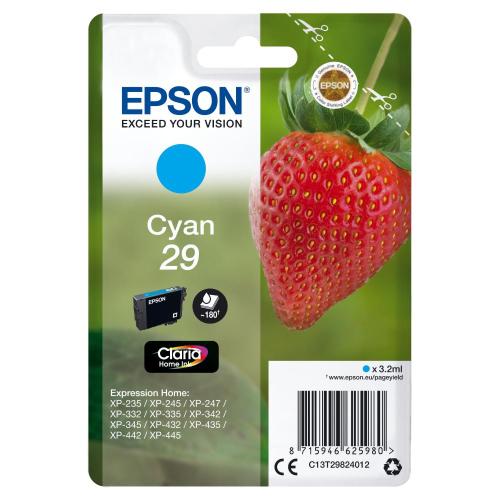 CARTUCCIA EPSON 29 Fragola C13T29824012 CIANO 3,2 ML x XP-245/247/255/257/332/342/345/352/355 XP-435/442/445/452/455