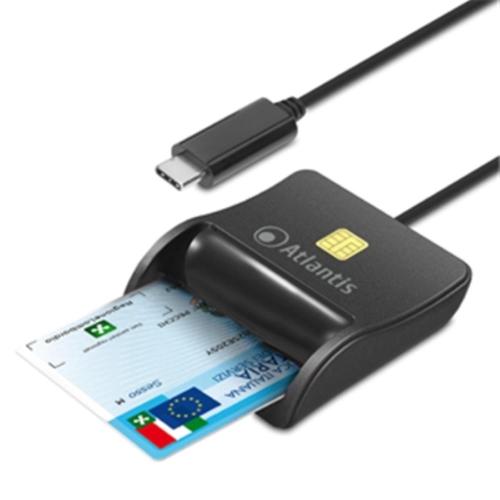 CARD READER X SMART CARD ATLANTIS P005-SMARTCR-C USB X CNS-CRS-FIRMA DIGITALE, ETC - NERO - CAVO 10CM