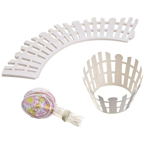 Wilton Confezione 12 cupcake Wrappers staccionata bianca con 24 picks uovo, per cake design, pasta di zucchero e pasticceria