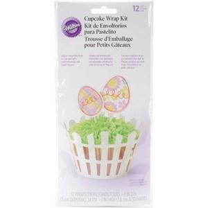 Wilton Confezione 12 cupcake Wrappers staccionata bianca con 24 picks uovo, per cake design, pasta di zucchero e pasticceria